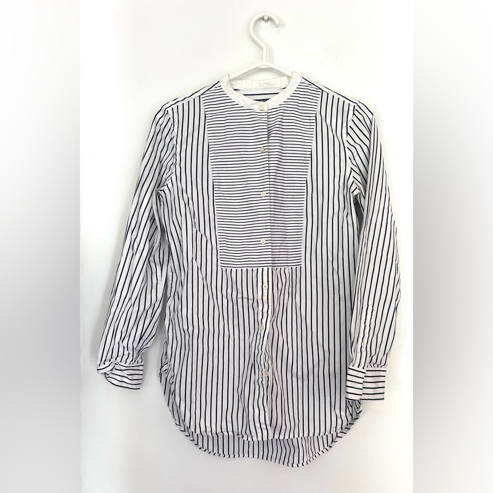 RALPH LAUREN Women
Cotton Blouse High Low Black White
Striped M Button-Up Shirt